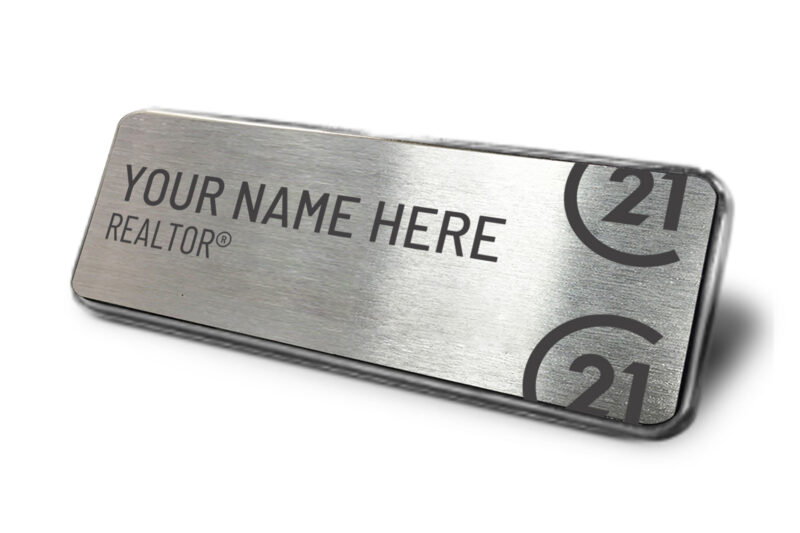 Framed Name Tag - Silver Century 21 Split 1x3 Name Tag