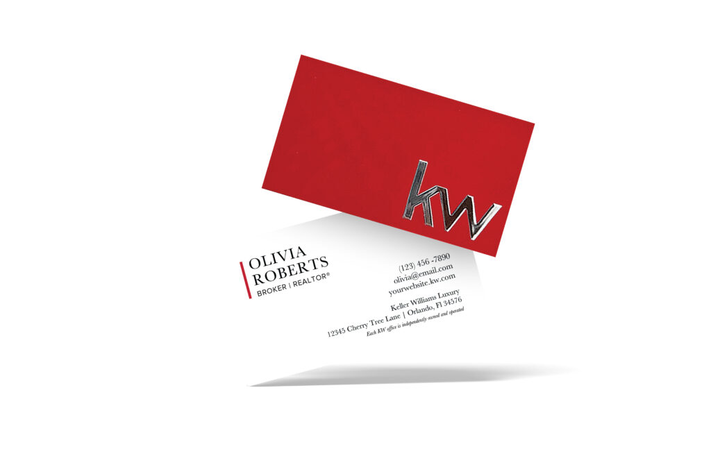 Horizontal Red White Foil Logo KW Business Card